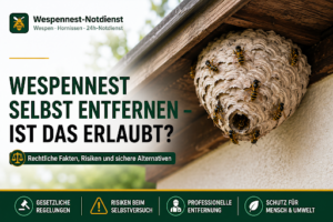 Das Bild veranschaulicht das eigenständige Entfernen eines Wespennestes – ist das erlaubt