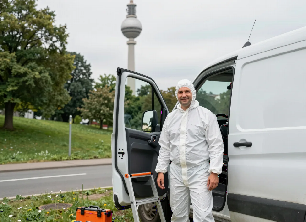 Wespennest entfernen in Stuttgart – Techniker vor dem Fernsehturm